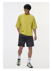 240G Cotton Blend Solid Color Oversized Knitted T-shirt Unisex Wide Shoulder Design Cool Skin Touch Short Sleeve <b>Tops</b> - Product Image 2