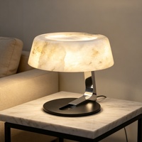 Lámpara de Escritorio de Alabastro y Mármol Architect con Pantalla de Piedra, Brazo Cromado, Base Negra Mate, Regulable, Alto CRI 90, para Estudio, Dormitorio, Hotel