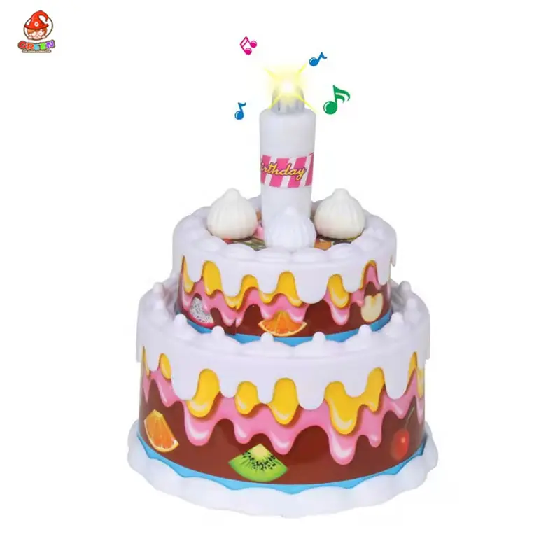 Chidren pretend play food birthday cake toys with light for kids