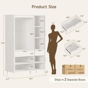 Armoire SENYU avec portes, armoire avec étagères réglables, armoire en bois de style moderne du milieu du siècle pour chambre à coucher - Product Image 2