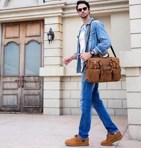Sacoche pour ordinateur portable en cuir de vache véritable pour hommes, sac à main de voyage d'affaires grande capacité, sac à bandoulière décontracté et élégant - Product Image 5