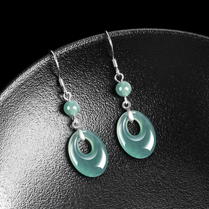 S925 <b>silver</b> natural A-grade jadeite oval jade ring blue water drop <b>earrings</b> ice-grade jade jewelry fashionable women's <b>earrings</b> - Product Image 2