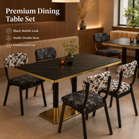Ensemble table et chaises de restaurant en pierre noire avec chaises en tissu imprimé floral, en vente pour café, traiteur et maison d'hôtes