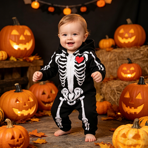 En gros Combinaison de cosplay <span class=keywords><strong>squelette</strong></span> en coton à manches longues pour bébé, tenue nouveau-né garçon fille, imprimé crâne noir - Product Image 1