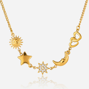 สร้อยคอจี้พระอาทิตย์พระจันทร์ดาวทองประดับเพทายสำหรับผู้หญิงสวมใส่ทุกวันเป็นของขวัญเครื่องประดับ - Product Image 1