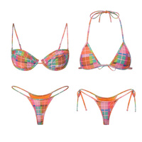Gerecyclede custom badkledinglijn fabrikant, getextureerde glanzende stof, geen padding, dubbel gevoerd bikiniset, dames badpak