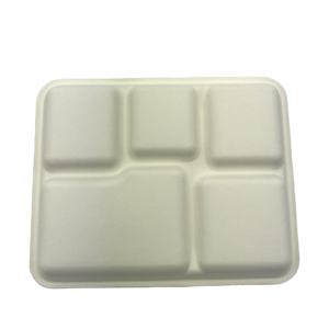 Ensemble de vaisselle en papier écologique <span class=keywords><strong>jetable</strong></span>, 5 compartiments, plateau alimentaire biodégradable pour fête, canne à sucre - Product Image 4