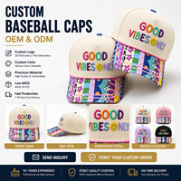 Casquette de baseball personnalisée colorée, broderie multicolore, logo imprimé abstrait, visière réglable, casquettes snapback tendance, vente en gros