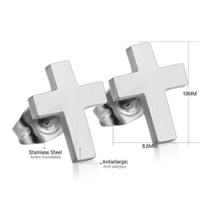 Boucles d'oreilles clous plaquées or 18 carats en acier inoxydable pour femmes, bijoux de mode minimalistes, croix, style punk hip-hop, vente en gros - Product Image 3