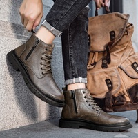 BAEWOON MB06 Bottes Martin pour hommes, chaussures de travail d'extérieur, chaussures Martin toutes saisons, à lacets, à fermeture éclair latérale, en cuir fendu, chaussures décontractées