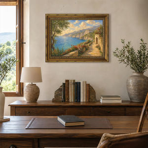 For Living Room Bedroom Office Mediterranean Coastal <strong>Canvas</strong> Ornate Gold Framed Seaside Wall Art OEM ODM - Product Image 5