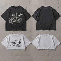 T-shirt graphique imprimé surdimensionné en coton épais 300 GSM avec logo personnalisé, coupe courte et épaules tombantes, fabricant OEM de streetwear