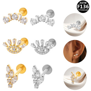 <b>Titanium</b> Alloy Ear Studs With Zircon Prong Setting Unisex Fashion Jewelry For Gift - Product Image 1