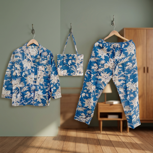 Night <b>Suit</b> Bag Elegant Front Logo Women's Aesthetic Soft 100% Cotton Printed <b>Pajama</b> Set Summer/Winter Swimwear - Product Image 3