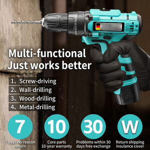 Perceuse à main rechargeable, perceuse pistolet, outil de perçage à percussion domestique, perceuse électrique multifonctionnelle sans balais à batterie lithium-ion - Product Image 4