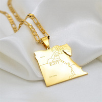 Fabricante de acero inoxidable 18K chapado en oro Egipto mapa encanto cadena cubana collar bandera egipcia mapa colgante Cuba cadena collar