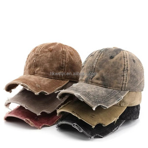 Vintage Washed Cotton Baseball Cap, 6 Panel Soft Top Dad Hat Custom Embroidery Logo Curved Distressed Brim, Blank Fashion Design - Product Image 3