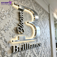 Lettres LED 3D en acier inoxydable sur mesure de haute qualité avec éclairage halo inversé, logo mural commercial, décoration intérieure pour entreprises