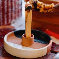 UOBOBO Porte-bougie rond en grès véritable, style classique et moderne, pour Palo Santo, pour la décoration intérieure