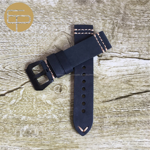 Hecho a mano beige costura gruesa negro loco caballo genuino becerro cuero reloj Correa con pintado de negro borde - Product Image 2