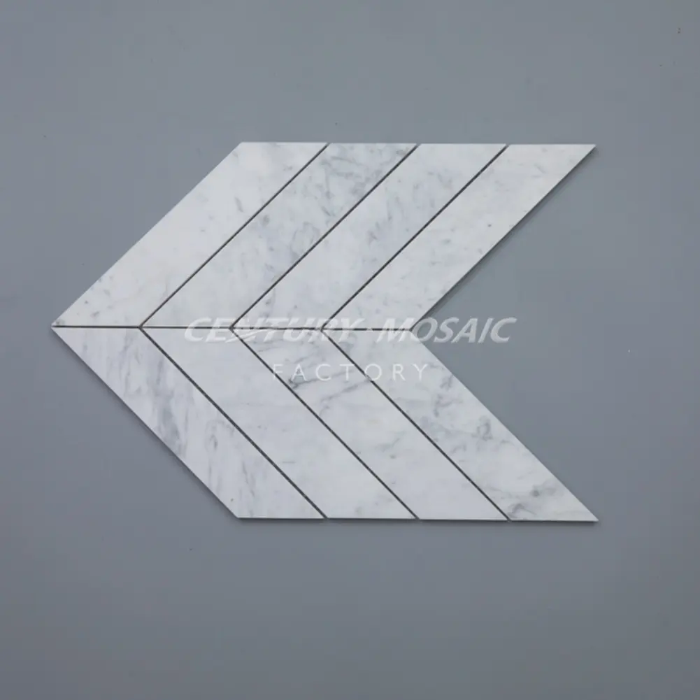 Centurymosaic לבן קררה ושחור נרון Marquina מלוטש מטבח Backsplash שברון שיש אריחי