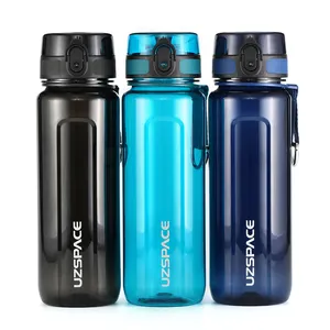 UZSPACE Custom Logo Promotional Clear Plastic Leakproof Water Bottles BPA Free With Flip Top Lid For Camping, Hiking, Running