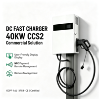 Station de recharge murale pour véhicules électriques haute puissance 40 kW 380 V IP54 avec écran 4,3 pouces, 4G, Ethernet, WiFi, paiement par application, CE, OCPP, SEA