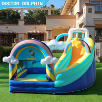 Açık Hava Gökkuşağı Şişme Zıplama Şatosu Kaydıraklı Çocuk Partisi Ev Tipi 420D+840D Oxford Kumaş 3 Kişilik