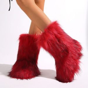 <span class=keywords><strong>Botas</strong></span> cálidas antideslizantes de media pantorrilla <span class=keywords><strong>para</strong></span> <span class=keywords><strong>mujer</strong></span>, de piel sintética de zorro, <span class=keywords><strong>botas</strong></span> de nieve de invierno de piel sintética de mapache, calentadores de piernas de piel sintética - Product Image 4