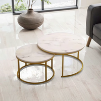 Hanyee Table basse ronde moderne convertible en acier inoxydable Meubles de salon avec plateau en marbre pour hall d'hôtel à usage domestique