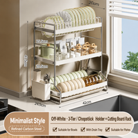 Égouttoir à vaisselle double niveau en acier inoxydable 304 avec porte-gobelets et porte-ustensiles, style moderne et minimaliste pour cuisine