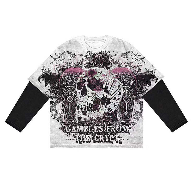 Wholesale Hip Hop Patchwork Long Sleeves Cotton T Shirt Men