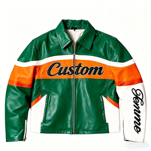 OEM ODM Clothing Manufacturers Custom Retro Embroidered Patchwork <strong>Bomber</strong> Sport Leather <strong>Jacket</strong> <strong>Men's</strong> Hip Hop Biker Leather <strong>Jacket</strong> - Product Image 1