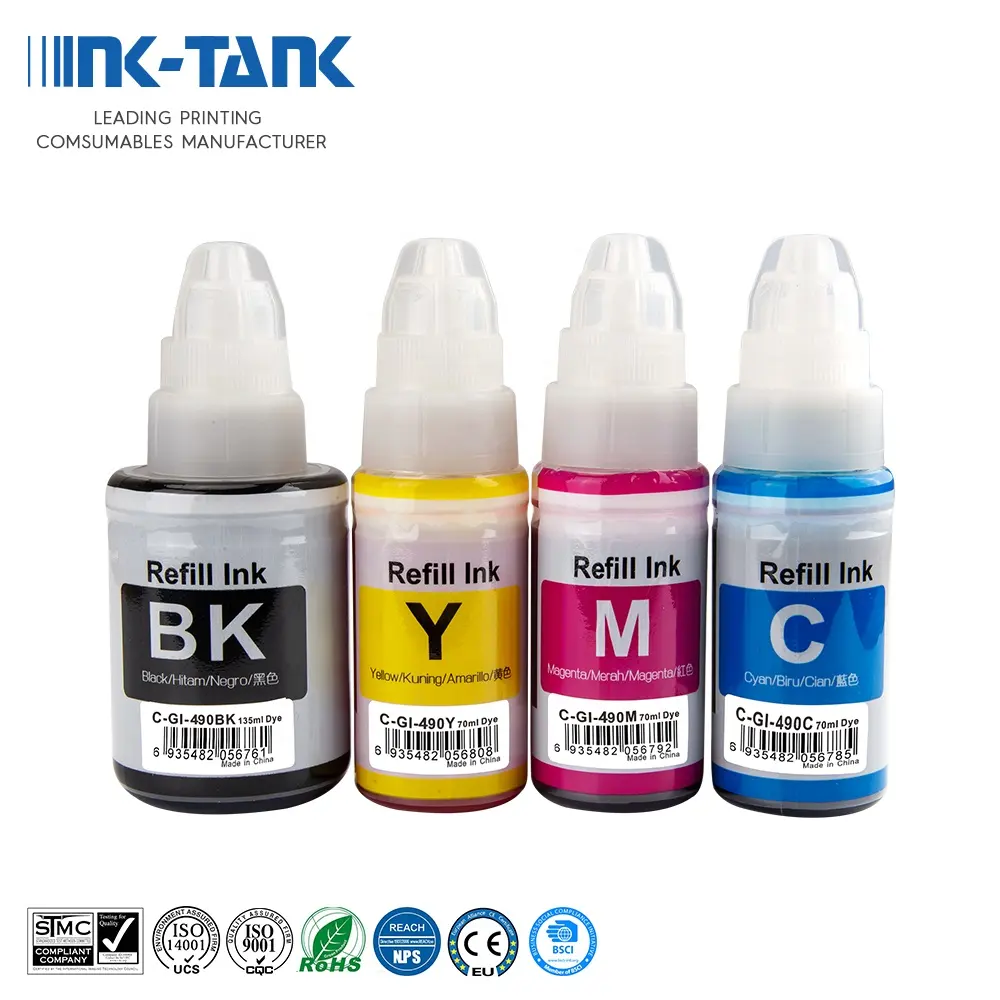 INK-TANK GI-490 GI490 GI 490 Premium uyumlu renkli toplu su bazlı şişe dolum mürekkep dtg Canon için mürekkep Pixma G2410 G2411 yazıcı