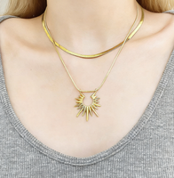 Nouveau style Collier de clavicule superposé double couche pour femme, Bijoux de mode, Collier soleil, Collier Y doré imposant