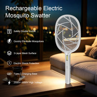 Raquette anti-moustiques électrique rechargeable à 3 couches de mailles avec lumière LED COB 1W, 3000V, piège à mouches portable, exterminateur d'insectes