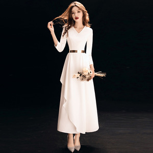 White V Neck Satin Sheath Evening Dress For Women Long Elegant Party Banquet Host Event Wear - Product Image 3
