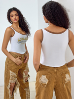 2025 nouveau Style femmes caraco haut lettre impression débardeur sans manches Spaghetti sangle femmes licou