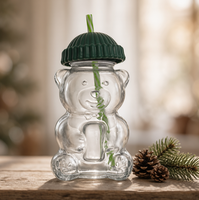 Mignonne tasse à boire en verre en forme d'ours, bouteille en verre avec couvercle et paille, pour café, maison et cadeaux