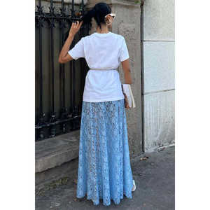 Jupe longue élégante en dentelle pour femme, taille naturelle, en mousseline de soie, fluide et douce, 4047 - Product Image 2