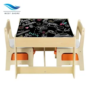 儿童桌椅套装双面桌面带储物盒木制儿童活动桌托儿所家具