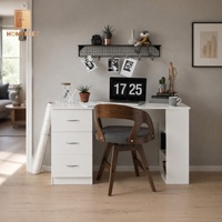 Bureau d'angle pour ordinateur de chambre à coucher, 3 tiroirs, 3 étagères découpées, gestion des câbles, MDF stratifié, 120 cm de large, 49 cm de profondeur, 25,11 kg
