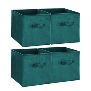 Panier de <span class=keywords><strong>rangement</strong></span> minimaliste en velours pliable avec poignées pour placard, étagère et armoire - Product Image 3