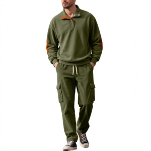 Conjunto de Polo Casual de Manga Larga para Hombre, Azul Marino, Poliéster, Tejido, Ropa de Trabajo, Corte Holgado, Dos Piezas - Product Image 6