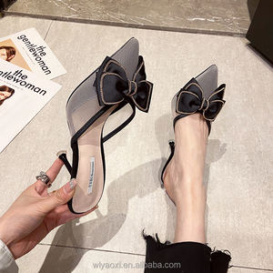 Women's Mesh Baotou Bow Half Slippers High Heels 2025 Summer New Fashion Stiletto Heel All-match Slippers for Outer Wear - Product Image 4