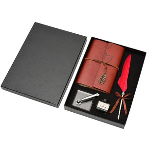 Ensemble de stylos plume vintage en plumes somptueuses pour <span class=keywords><strong>calligraphie</strong></span> <span class=keywords><strong>arabe</strong></span>, avec journal en cuir et coffret cadeau – Pack parfait - Product Image 1
