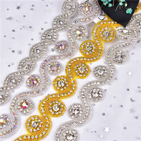 Chaîne de perles et strass faite à la main pour décoration de robe de mariée, ceinture en dentelle, applique en forme de S, accessoires de vêtement DIY
