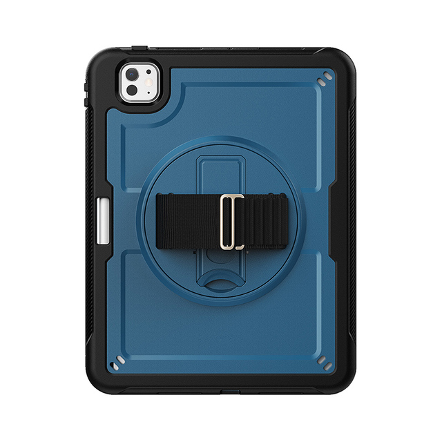 For iPad Pro 11 2024  2025 Plastic TPU Hybrid Shockproof Rugged Tablet case With Adjustable Hand Strap Rotating Kickstand