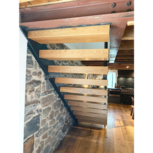 Escalier flottant en bois <span class=keywords><strong>de</strong></span> hêtre avec garde-corps en verre trempé, couleur personnalisée, faible MOQ, vente en gros - Product Image 1