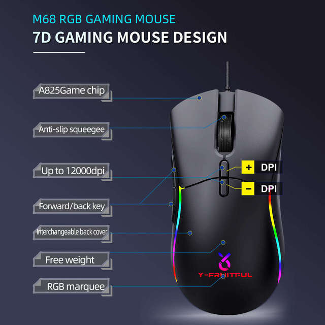 M68 Honeycomb Wired Ergonomic Gaming Mouse Rgb Backlight 12000 Adjustable Dpi Usb Computer Mice for Pc & Laptop Gamer Mouse